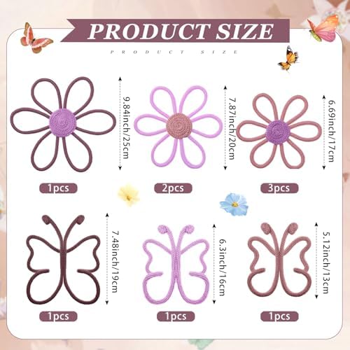 Wesiti 9 Pcs Boho Nursery Decor 3 Size Daisy Flower and Butterflies Woven Macrame Wall Hanging for Home Nursery Bedroom Dorm Wall Art(Fresh Color) - Image 2