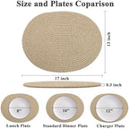 Oval Woven Placemats Set of 6, Boho Cotton Rope Braided Table Mats, 17x13 Inches Non Slip Heat Resistant Place Mats for Dining Room, Thick Hot Pads for Farmhouse Kitchen Table Decor. (Brown) - Image 2