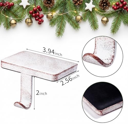 Vintage White Christmas Stocking Hooks Set of 6 – Weighted Metal Mantle Stocking Hangers with Non-Slip Base for Fireplace, Shelf, TV Stand or Dresser Decor - Image 2
