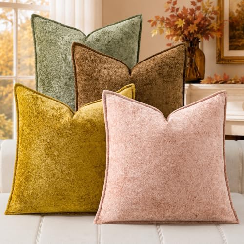 a moment Throw Pillow Covers 22X22 Inch 4 Packs,Soft Velvet Decorative Pillow Cases with 3D Ice Flower,Texture Modern Accent Cushion Covers for Sofa Couch Home Decor Golden Earth by amoment