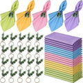 Preboun 20 Pcs Easter Pastel Cloth Napkin with 20 Leaf Napkin Rings 19 x 19 Inch Spring Dinner Reusable Fabric Cocktail Napkins for Farmhouse Easter Party Dinner Table Supplies by Preboun