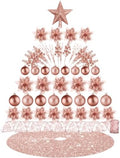 Realspring 72 Pieces Christmas Tree Ornament Set Xmas Assorted Decorations Bulk Glitter Poinsettia Berry Picks Topper Star Sequin Tree Skirts for Home Wreaths Holiday Party Favors (Rose Gold) by Realspring