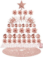 Realspring 72 Pieces Christmas Tree Ornament Set Xmas Assorted Decorations Bulk Glitter Poinsettia Berry Picks Topper Star Sequin Tree Skirts for Home Wreaths Holiday Party Favors (Rose Gold) by Realspring