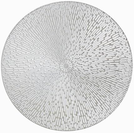 Snowkingdom Silver Placemats Set of 18, 15 Inch Round Metallic Hollow Vinyl Place Mats, Washable Wipeable Non Slip Kitchen Dining Table Mats for Christmas Thanksgiving Holiday Wedding Party Decoration by Snowkingdom