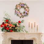 22 Inch Vintage Floral Wreath - Artificial Purple Pink Rose, Peach Dahlia, Hydrangea & White Berry with Boxwood, Lamb's Ear, Willow Eucalyptus, Indoor Outdoor Farmhouse Front Door Decor - Image 4