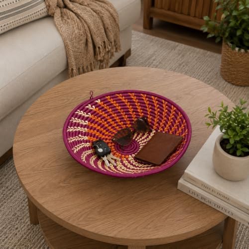 Handwoven African Basket Bowl for Fruits Wall Decor 8in diameter - Image 6