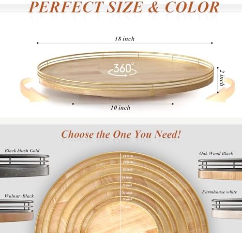 AMH 18-Inch Rustic Lazy Susan with Solid Oak Base and Black Iron Rail - Image 6