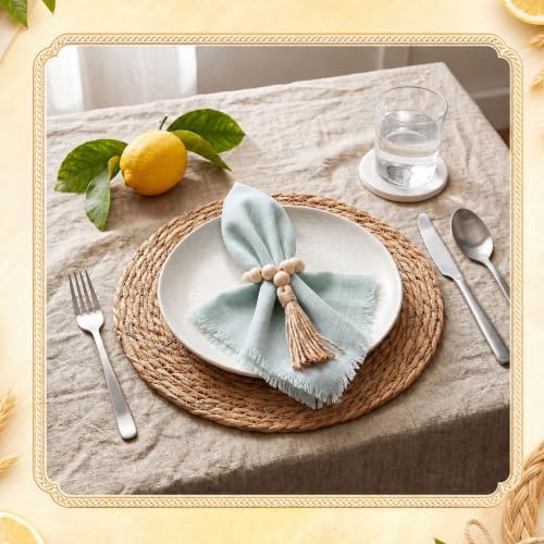 Fanfanwin Set of 6 Woven Placemats with Sage Green Napkins, 13" - Image 4