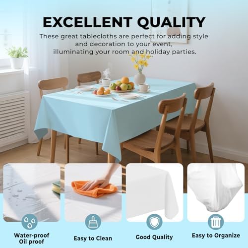 54 Inch X 300 Feet Plastic Table Cover Roll Premium Disposable Plastic Tablecloth for All Type/Shape Tables | Picnic, Party, Banquet, Birthdays, Weddings (Light Blue, 54 Inch X 300 Feet) - Image 3