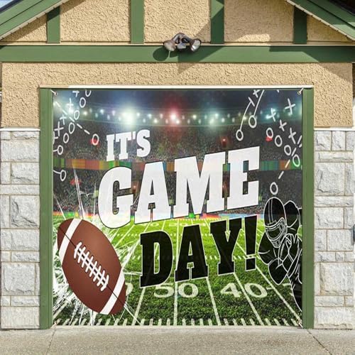 Football Themed Garage Door Cover Banner Decorations, Football Field Outdoor Single Car Garage Door Murals Buddy Decorations 8 X 7 Ft - Image 2