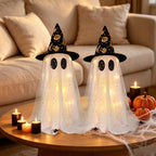 2 Pack Halloween Ghost Decorations, 21.7 Inch Lighted Halloween Decorations, Battery Operated Tabletop Ghost Decor with Witch Hats for Mantel Fireplace Table Entryway Indoor Office Party Home Decor - Image 5