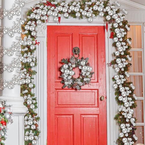 2 Pcs 6 ft Christmas Ball Ornament Garland, Silver - Image 6
