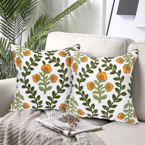 Alysheer Embroidered Decorative Throw Pillow Cover 18"x 18" Set of 2,Orange - Image 2