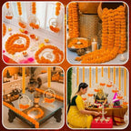 Unbranded 5 Pcs 69.6in Artificial Marigold Garland, Lotus Bead Diwali Decor - Image 4