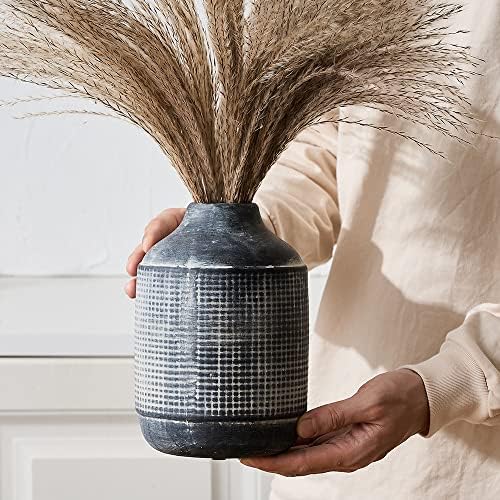 SIDUCAL Ceramic Rustic Farmhouse Vase, Sand Glaze Finish Boho Vase, Pottery Decorative Flower for Home Decor, Table, Living Room Decoration, Shelf Decor, Mantel, 7.4 Inch, Black - Image 5
