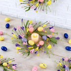 Pillar Candle Ring Wreaths Mini Purple Lavender Table Centerpieces Wreath 9 Inch Wreath for Cabinets Artificial Farmhouse Lavender Wreaths for Front Door Porch Wall Window (6, Easter-2) - Image 2