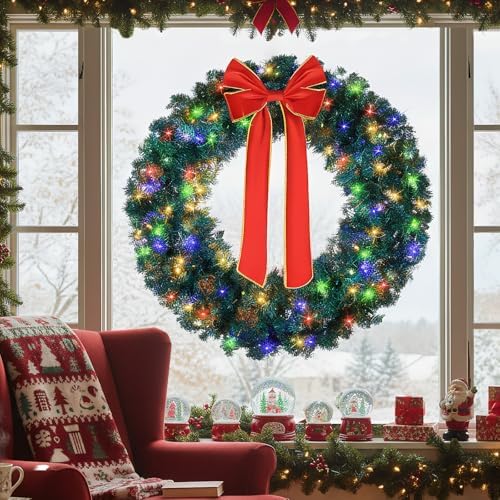 VINGLI 48 Inch Christmas Wreath Dual Color Fence, Party Decor, Plug-in LED by VINGLI
