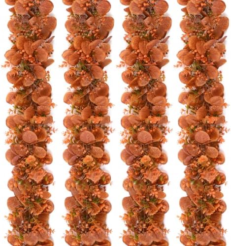 4Pack Eucalyptus Garland, Fall Artificial Eucalyptus Garland with Flowers by Waipfaru