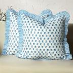 CPC Arctic Blue Hand Block Print 100% Cotton Ruffle Throw Pillow Cover 20x20 inch with Hidden Zipper Decorative for Couch, Bed, Sofa, Farmhouse, Cottagecore Decor Gift Christmas Fall Thanksgiving by COTTONPRINTCLUB