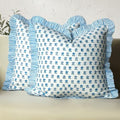 CPC Arctic Blue Hand Block Print 100% Cotton Ruffle Throw Pillow Cover 24x24 inch with Hidden Zipper Decorative for Couch, Bed, Sofa, Farmhouse, Cottagecore Decor Gift Christmas Fall Thanksgiving by COTTONPRINTCLUB