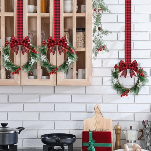Crowye 18 Pcs Mini Christmas Wreaths Kitchen Cabinet Door, Red and Black - Image 6