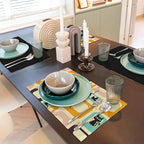 Mid-Century Black Cat Placemats Set of 6, Vintage Starburst Atomic 1950s Abstract Geometric Pattern, Washable, Non-Slip, Heat Resistant, 12x18 Inches - Image 4