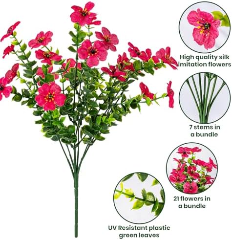 20 Bundles Artificial Flowers for Outdoor, Fake Plants Spring Decor RoseRed - Image 3