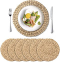 6 Pack 13.8" Woven Placemats, Natural Hand-Woven Water Hyacinth Placemats, Round Braided Rattan Tablemats for Dining Table, Large Weave Round Place Mats Heat Resistant Non-Slip Table Mats, 13.8 Inch by IVAILEXUS