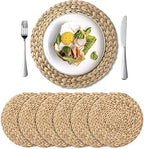 6 Pack 13.8" Woven Placemats, Natural Hand-Woven Water Hyacinth Placemats, Round Braided Rattan Tablemats for Dining Table, Large Weave Round Place Mats Heat Resistant Non-Slip Table Mats, 13.8 Inch by IVAILEXUS