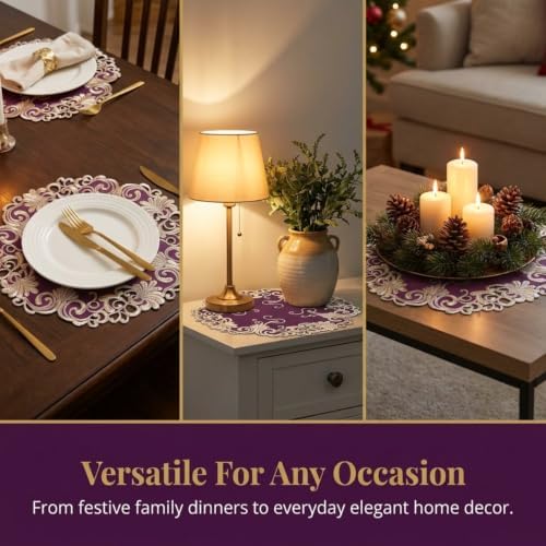 Decozen Set of 12 Doilies for Table, Lace Doilies - Rustic, Crochet, Farmhouse, Kitchen, Dining Table Centerpiece Decor - Round Christmas Placemats - 15 inch Gold Burgundy, The Chantelle Collection - Image 5