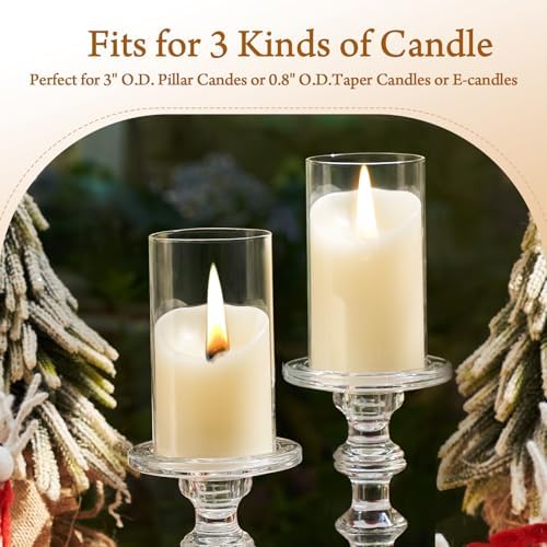 CHILL RECIPE Hurricane Candle Holder Glass Pillar Candle Holder Set of 3, Tall Big Wide Taper Candlestick Candle Holder with Chimney for Christmas Decoration Wedding Table Dinning Church Centerpiece - Image 3