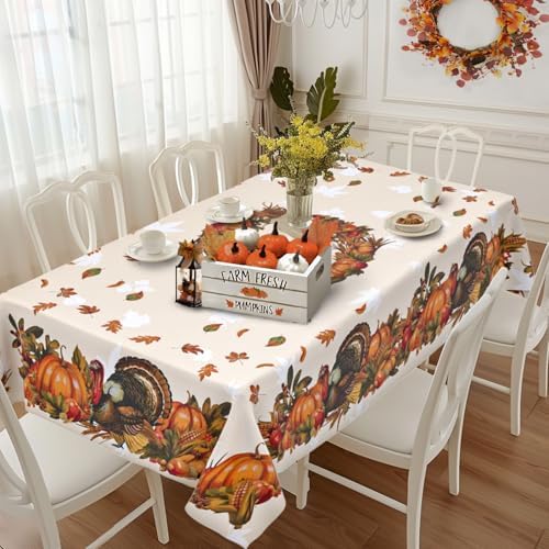 Thanksgiving Tablecloth Fall Pumpkin Turkey Table Cloth forHarvest Thanksgiving Kitchen Decoration - 60" X 102" Rectangle/Oblong - Image 4