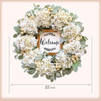Year Round Wreaths for Front Door 22 Inch, Spring/Summer Wreath with Hydrangeas Lamb's Leaves Berries Welcome Board for Holiday Farmhouse Home Indoor Outdoor Wedding Party Wall Window Decor - Image 3