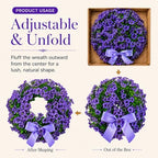 18" Purple Artificial Wreath for Front Door - All Season Faux Floral Wreath with Elegant Silk Bow for Spring Summer Wall Window Farmhouse Decor, Ideal Wedding - Image 6