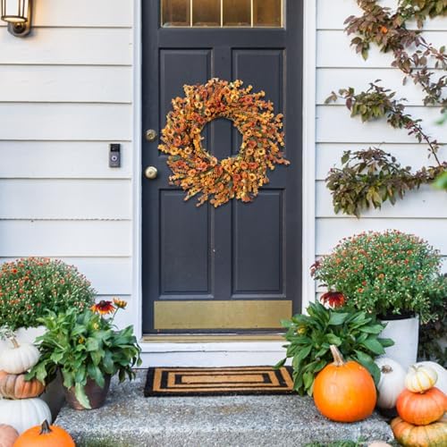20 Inch Fall Wreath with Green Leaves and Yellow Daisies - Artificial Grains Flower Wreath for Front Door, Farmhouse Decor Indoor & Outdoor Wedding Wall Home Decor - Image 5