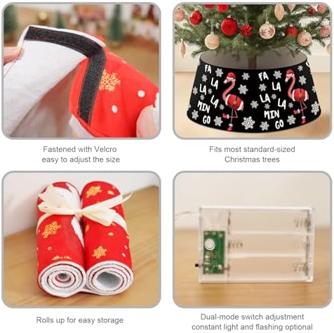 Christmas Flamingo Tree Collar with LED Light Black Tree Skirt Ring Base Cover for Christmas Trees Decoration Holiday Indoor Outdoor - Image 4