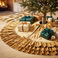Hollowfly 48 Inch Ruffled Velvet Christmas Tree Skirts Gold Tree Skirt by Hollowfly