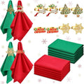 Ziliny 16 Pcs Cotton Christmas Napkins and Rings Set, 8 Washable Thanksgiving Napkins Cloth, 8 Xmas Napkin Rings for Xmas Dinner Party Table Decoration(Classic Style) by Ziliny