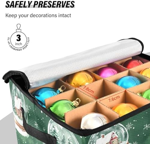 Snow Globe Christmas Ornament Storage Box with Adjustable Dividers Stores up to 64-3 Inch Holiday Ornaments, 13 x 13 Inch Xmas Storage Containers - Image 4