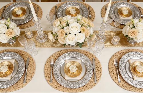 Natural Water Hyacinth Woven Placemats Set of 6, Straw Braided Rattan Placemats, Oval Woven Placemats, 12x16 Inches Plate Chargers Set, Non-Slip Heat Resistant Woven Chargers for Table - Image 7