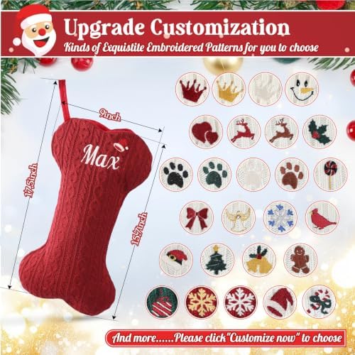 Personalized Dog Christmas Stockings,Custom Embroidered Pet Name & Bone Shape Stocking for Pet,Premium Cable Knit 15.7” Large Dog Stocking for Fireplace Holiday Decor Gifts(5 Pack) - Image 5