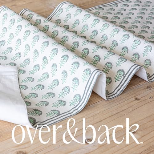 Over&Back 18x108 Hand-Blocked Printed Cotton Table Runner - Washable Table Runners for a Custom Home Decor Tablescape - Perfect for Coffee Table, Dinner Table, Living Room, and More - Green Flower - Image 6