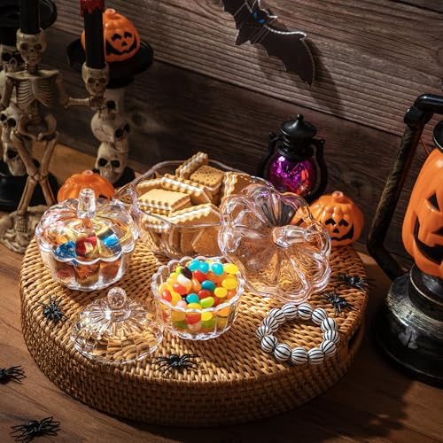 Mimorou 6 Pcs Glass Pumpkin Candy Jars with Lids, 3 Sizes Clear Bowls - Image 3