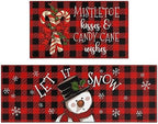 Buffalo Plaid Snowman Christmas Kitchen Rugs and Mats Set 2 Piece for Floor,Let It Snow Xmas Winter Holiday Non Skid Low-Profile Sink Rug Mat Decorations for Home Kitchen 18"x48"+18"x30" by Xsinufn