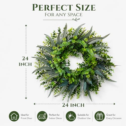 24 Inch Eucalyptus Wreaths for Front Door, Spring Summer Door Wreath - Image 2