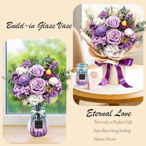 Preserved Flowers Bouquet, Purple Roses Forever Flowers for Delivery - Image 3