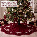Foilswirl 48 Inch Burgundy Velvet Christmas Tree Skirt, Scallop Dedge - Image 4