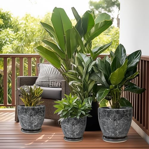 Ceraimc Planter - 8 Inch Plant Pot for Indoor Outdoor Plants, Decorative Round Planters, Flower Pot with Drainage and Saucer, Garden Porch House Room Decor, Plant Lover Gifts, Grey - Image 5