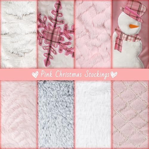 GEX Pink Plush Christmas Stockings for Family 20" Large Pink Plaid Xmas Stockings Classic Fireplace Decorations Hanging Ornament (8 Pack) - Image 4