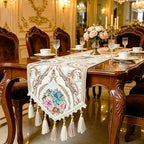 Luxury Jacquard Dinner Table Runners 48" Retro Floral Cream White Chenille - Image 5